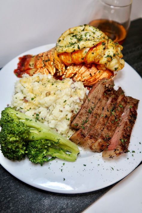 Valentines Dinner Seafood, At Home Seafood Dinners, 5 Star Restaurant Food Recipes, 5 Star Dishes, 5 Star Meals Dinners, Steak And Lobster Tail Dinner, Romantic Surf And Turf Dinner For Two, Surf Turf Dinner Recipes For, In Expensive Dinner Ideas