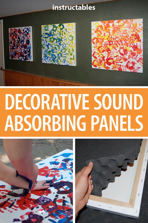 Podcast Sound Proofing, Sound Dampening Wall Art, Sound Reducing Panels, Classroom Sound Absorbers Diy, How To Make Sound Absorbing Panels, Sound Boards Wall Diy, Easy Sound Proofing, Sound Absorbing Decor Acoustic Panels, Sound Absorbing Wall Decor