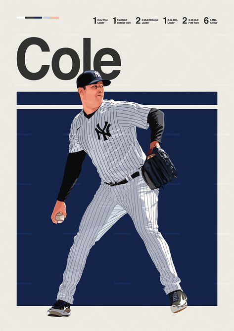 Gerrit Cole poster featuring a mid century modern design style. The high-quality print showcases a beautiful digital drawing of Gerrit Cole. Perfect for any New York Yankees fan looking to add some flair to their living space. Gerrit Cole, Baseball Wallpaper, Baseball Men, Berry Berry, Sports Posters, Baseball Posters, Baseball Art, Yankees Fan, Baseball Photos