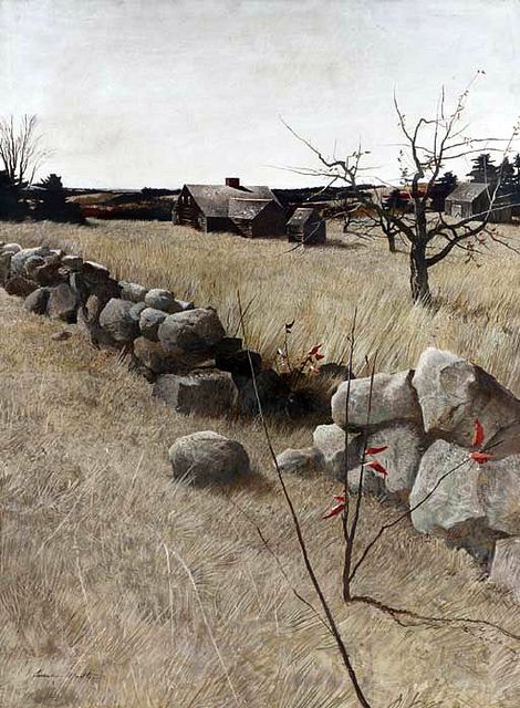 Andrew Wyeth 'The Stone Fence' tempera on panel by Plum leaves, via Flickr Andrew Wyeth Paintings, Andrew Wyeth Art, Jamie Wyeth, Nc Wyeth, Stone Fence, Andrew Wyeth, Art Brut, Family Art, Tempera