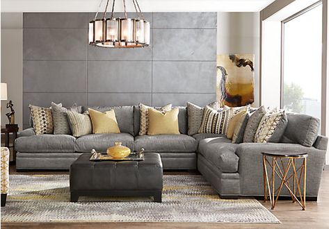 Cindy Crawford Home Palm Springs Gray 6 Pc Sectional Living Room Gray Couches, Gold Living Room Furniture, Sectional Living Room Decor, Gray Sectional Living Room, Sectional Living Room Sets, Cindy Crawford Home, Grey Sofa Living Room, Gold Living, Living Room Decor Gray