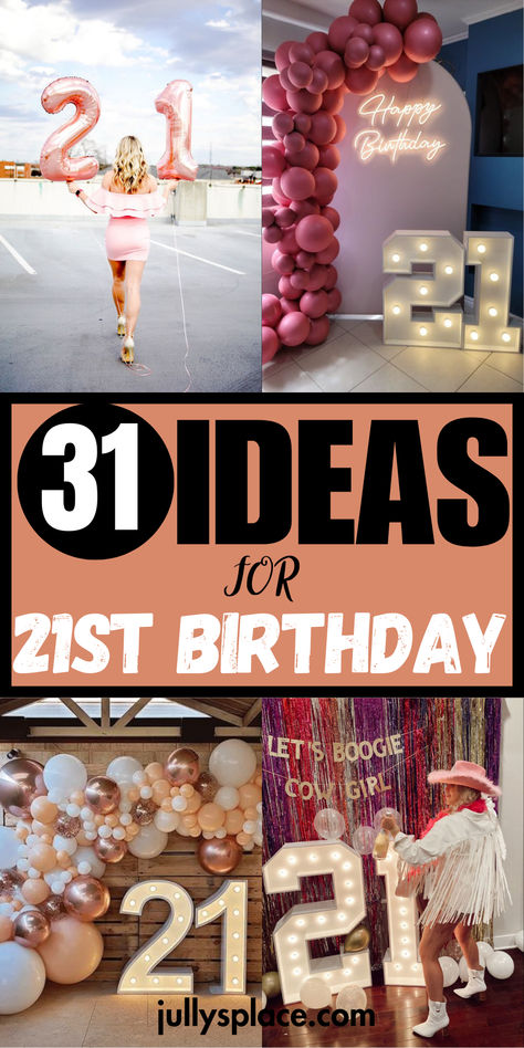 Birthday Ideas Birthday Decor 21st Party Ideas, 21 St Birthday Decorations, Ideas For A 21st Birthday Party, Decor For 21st Birthday Party, Birthday Party 21 Ideas, Diy 21st Birthday Sign, Winter 21st Birthday Ideas, 21st Balloon Ideas, 21st Bday Themes Party Ideas