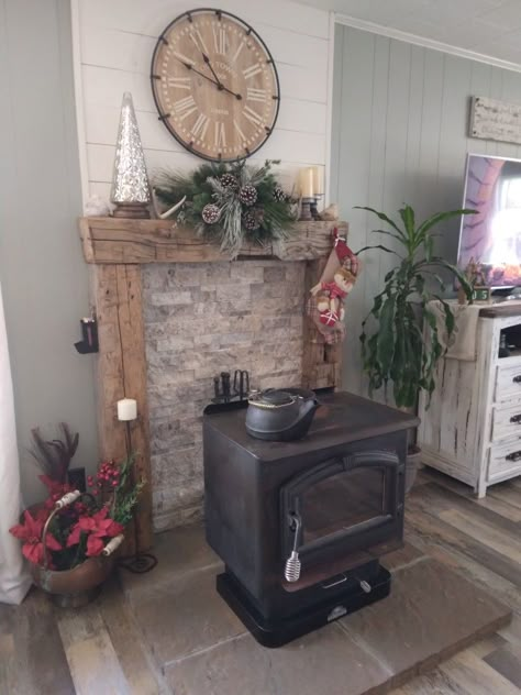 Wood Stove Surround Wall, Behind Wood Stove Wall, Stone Behind Wood Stove, Wood Stove Wall Behind, Pellet Stove Ideas, Stove Surround, Corner Wood Stove, Wood Stove Surround, Wood Stove Wall