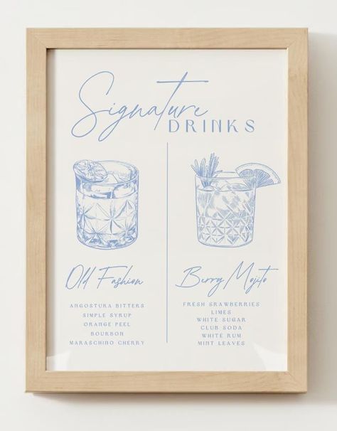 This unique signature drink sign will add some sparkle to your wedding! Once purchased, you will receive a file to customize and print to use at your wedding/event! Signature Drink Sign Birthday, Coastal Theme Wedding Decor, His And Hers Signature Drinks, Signature Cocktails Wedding Sign, Drink Signs For Wedding, Signature Drink Ideas, Signature Drink Wedding, Coastal Wedding Ideas, Coastal Chic Wedding