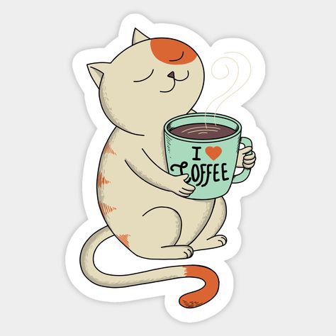 Cat Lover Sticker, Coffee Lover Sticker, Cute Stickers Bts, Coffee Stickers Aesthetic, Cat Stickers Aesthetic, Xiao Cute, Stickers Cafe, Funny Cat Stickers, Cafe Stickers