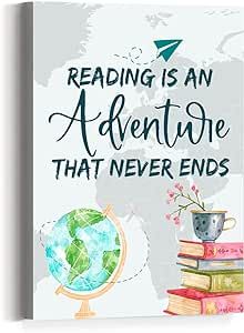 Reading Wall Art Canvas,Reading is An Adventure Inspirational Quote Canvas Prints Framed Wall Art for Reading Corner Classroom Home School Playroom Wall Décor Library Walls Ideas, Reading Corner Wall Decor Classroom, Reading Corner Quotes, Reading Is An Adventure, School Playroom, Corner Wall Decor, Reading Corner Classroom, Inspirational Readings, Reading Wall