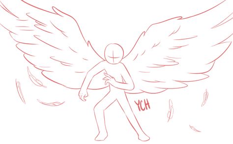 Wing Drawing Step By Step, Person With Wings Drawing Base, Angel Drawing Base Pose, Angle Drawing Reference Wings, Fallen Angel Base Drawing, Wing Base Drawing, Drawing Base Wings, Wings Drawing Base, Angel Body Base