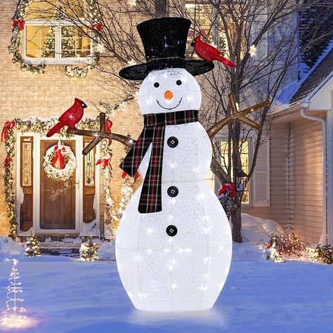 Tangkula 4.2 FT Lighted Christmas Snowman with Redbirds, Pre-Lit Snowman Ornament Christmas Decoration with Warm-White LED Lights, Stakes, Outside Xmas Yard Decor, Xmas Indoor Outdoor Holiday Decor Outdoor Lighted Snowman, Christmas Yard Displays, Outdoor Snowman, Lighted Snowman, Snowflake Decor, Led Decoration, Snowman Christmas Decorations, Christmas Yard Decorations, Holiday Snowmen