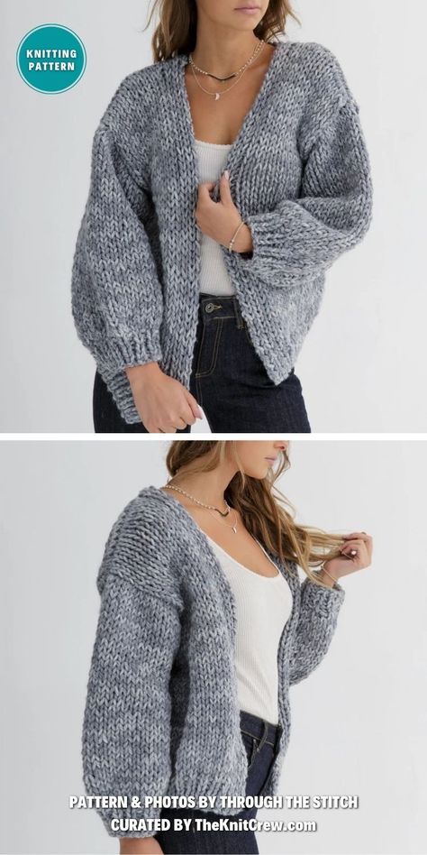 Cozy and stylish chunky cardigan patterns for women, perfect for staying warm during the colder months. Patterns curated by The Knit Crew. Free Cardigan Knitting Patterns Women, Chunky Knit Cardigan Pattern Free, Chunky Cardigan Pattern, Diy Crochet Cardigan, Chunky Knit Sweater Pattern, Balloon Sleeve Cardigan, Yarn Patterns, Beginner Knitting, Knit Cardigan Pattern