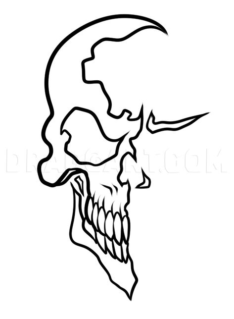 How To Draw A Comic Book Skull, Step by Step, Drawing Guide, by Dawn | dragoart.com Simple Skull Drawing, Blitz Tattoo, Easy Skull Drawings, Cool Skull Drawings, Skull With Horns, Simple Skull, Skull Stencil, Skull Sketch, Tattoo Outline Drawing