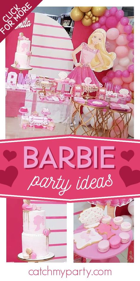 Don't miss this beautiful pink Barbie-themed birthday party! The cake is wonderful! See more party ideas and share yours at CatchMyParty.com Barbie Party Ideas, Barbie Pool, Barbie Pool Party, Birthday Barbie, Barbie Theme Party, Barbie Gifts, Daisy Party, Girls Birthday Party Themes, Barbie Birthday Party