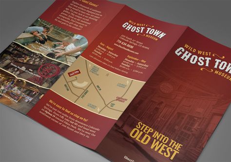 fGhost Town Museum Rebrand and Web Design, brand refresh, brochure design, trifold brochure, local attraction, Kettle Fire Creative, branding Colorado Springs Historical Brochure Design, Trifold Brochure Design Creative, Brochure Design Layout Creative, Museum Brochure Design, History Brochure, Creative Brochure Design Ideas, City Brochure, Brochure Graphic Design, Museum Brochure