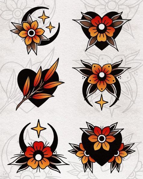 American Traditional Crystal Tattoo, Top Of Wrist Tattoos Traditional, Fall Flash Sheet, American Traditional Designs, Traditional Nature Tattoo, Neo Traditional Flash, Feminine American Traditional Tattoos, Desenhos Old School, Traditional Tattoo Inspiration