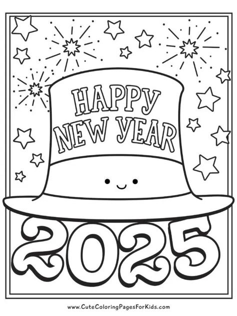 Cute Coloring Pages For Kids - Free Printable Coloring Sheets for Kids New Years Coloring Pages, News Years Crafts For Kids, New Year's Eve Crafts, Fall Coloring Sheets, New Year Printables, Camping Coloring Pages, New Year Coloring Pages, January Crafts, Free Printable Coloring Sheets