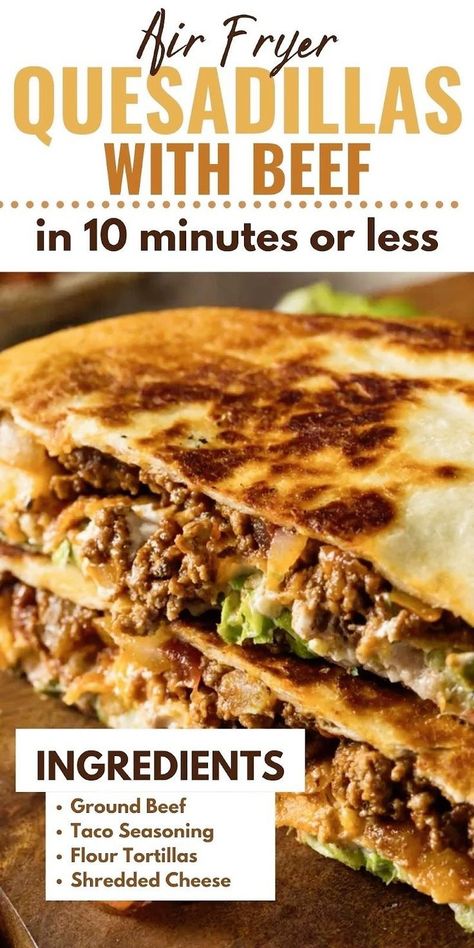 Discover the secret to crispy, golden-brown beef quesadillas made effortlessly in your air fryer or Ninja Foodi! Create the perfect snack or meal, combining juicy beef, melted cheese, and soft tortillas, all with the convenience of your air fryer. A quick dinner solution or a delicious way to use up leftovers, this recipe promises restaurant-quality quesadillas at home, without the mess or stress of traditional frying. Ready in minutes Quesadilla Recipes Beef, Ground Beef Quesadillas, Air Fryer Recipes Low Carb, Soft Tortillas, Beef Quesadillas, New Air Fryer Recipes, Air Fried Food, Air Fry Recipes, Best Low Carb Recipes