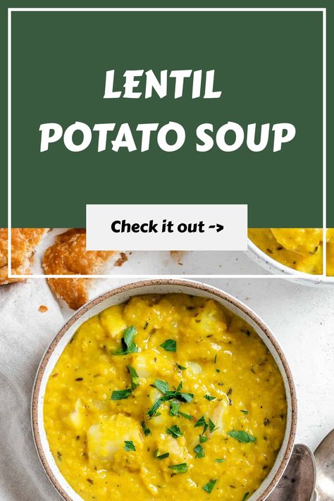 This Lentil Potato Soup is packed with healthy and wholesome ingredients! From turmeric, ginger, garlic and more - you’ll get a ton of micronutrients along with delicious tasting potatoes and lentils in every spoonful! Lentil And Potato Soup, Potato Lentil Soup, Soup With Turmeric, Lentil Potato, Lentil Potato Soup, Easy Soups To Make, Turmeric Soup, Coconut Curry Soup, Plant Based Recipes Dinner