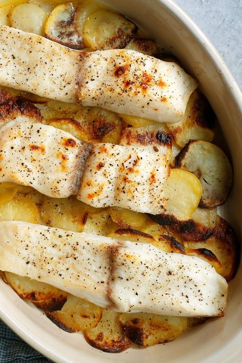 Mark Bittman’s Cod and Potatoes Recipe - NYT Cooking Baked Cod And Potatoes, Potato Anna, Cod Potatoes, Cooking Cod, Cod And Potatoes, Fish And Potatoes, Fish Potatoes, Potatoes Anna, Buttery Potatoes