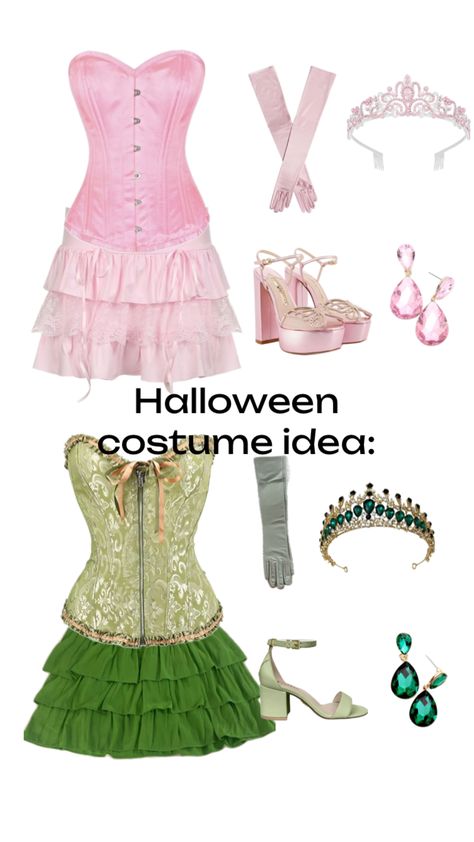 Tiana and Lottie!! #princessandthefrog #green #pink #lottie #tiana #halloween #costume #trickortreat Lottie Tiana, Tiana And Lottie, Halloween Inspired Outfits, Tiana Costume, Horror Halloween Costumes, Cute Group Halloween Costumes, Disney Princess Costumes, Classy Halloween Costumes, Matching Halloween Costumes