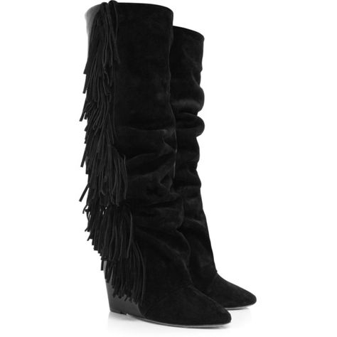 Isabel Marant Manly suede and leather knee boots ($1,555) ❤ liked on Polyvore Julia Sarr Jamois, Monica Rose, Isabel Marant Boots, Suede Fringe Boots, Isabel Marant Shoes, Leather Knee Boots, Fringe Boots, Black Wedge, Stockholm Fashion