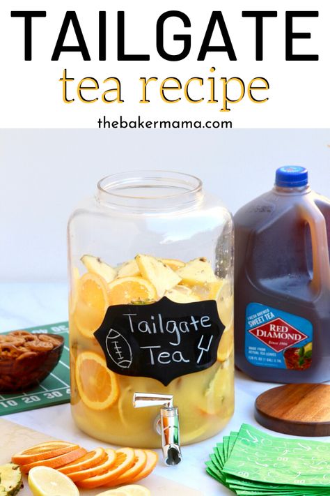 Tailgate Tea is a spiked sweet tea recipe that will be a treat for your tailgating event. Whip this up in minutes for an adult beverage for your tailgating party. #tailgate #drink #tea #bourbon #boozy #alcohol #recipe Tailgate Tea, Spiked Sweet Tea, Tailgate Drinks, Sweet Tea Recipe, Sweet Tea Recipes, Bourbon Drinks, Mama Recipe, Tailgating Recipes, Citrus Juice