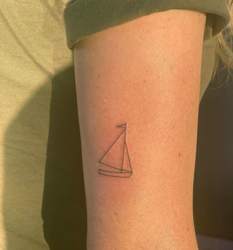 Minimal Ship Tattoo, Mini Boat Tattoo, Bass Boat Tattoo, Tiny Sailboat Tattoo, Simple Boat Tattoo, Boat Tattoo For Women, Small Boat Tattoo, Tattoo Sailboat, Sailboat Tattoo Simple