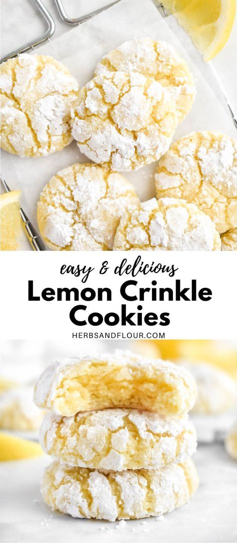 Lemon Crinkle Cookies, Lemon Cookies Recipes, Christmas Baking Recipes, Lemon Dessert Recipes, Crinkle Cookies, Lemon Cookies, Baked Dessert Recipes, Lost 100 Pounds, Lemon Desserts