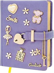 Wonhibo Cute Purple Diary With Lock And Key for Girls Women, B6 Glitter Notebook Journals Adult Gift Secret Set