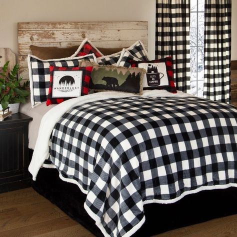 Monochrome Bedding, Lodge Bedroom, Lodge Bedding, White Bedspreads, Plaid Bedding, Twin Bedspreads, Queen Bedspread, King Size Bedding Sets, Rustic Bedding