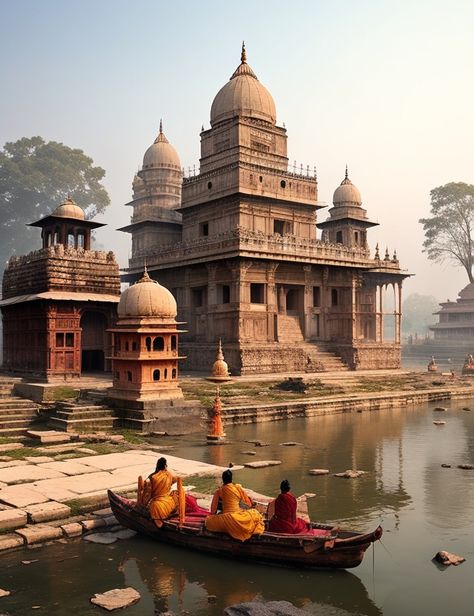 Ancient Indian Temples, Indian Architecture Painting, Varanasi Temple, Indian Buildings, Indian Landscape, Indian Monuments, Temples Of India, Indian Temple Architecture, Hindu Temples