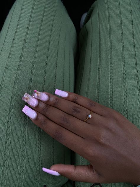 Mid length, pink acrylic nails with French tips and immersed pink foil and real flowers🌸 Pink Nail Art Acrylic, Baby Pink Nail Art, Nail Art Acrylic Nails, Nail Art Acrylic, Baby Pink Nails, Pink Nail Art, Pink Foil, Pink Acrylic, Pink Nail