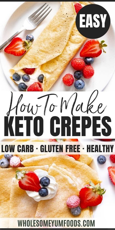 The best foolproof keto crepes recipe! These paleo, gluten-free crepes with almond flour taste just like real ones, and they will bend, roll and fold without breaking. Options for sweet or savory! Flourless Crepes, Keto Crepes Recipe, Recipe With Mascarpone, Low Carb Crepes, Crepes Easy, Crêpe Recipe, Low Carb Crepe, Keto Cream Cheese Pancakes, Mascarpone Recipes