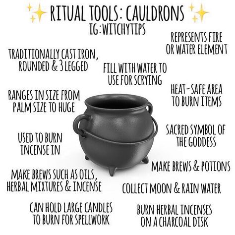 Cauldrons are a versatile tool for every witch! They are a great items to include on the altar to represent the water or fire element.… Witchytips Instagram, Digital Grimoire, Small Altar, Witch's Cauldron, Witch Tools, Spell Work, Grimoire Book, Witches Altar, Eclectic Witch