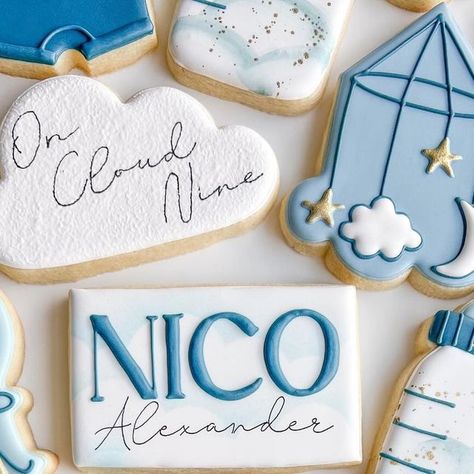 Katie | Los Angeles Custom Cookies on Instagram: "On Cloud Nine☁️✨️⁠ .⁠ .⁠ .⁠ #oncloudninecookies #oncloudnine #oncloudninetheme  #babyshowercookies #babyshowercookieset #babyboycookies #losangelescookies #sugarcookie #sugarcookiedecorating #sugarcookiesofinstagram #customsugarcookies #thesweetpeacookieco #satisfyingvideos #cookievideo #glendalecookies #glendaleca" On Cloud Nine Cookies, On Cloud 9 Cookies, Cloud Baby Shower Cookies, Baby Shower Cookies Neutral, Cloud Cookie, Cloud Cookies, Baby Bottle Cookies, Baby Shower Sugar Cookies, Baby Boy Cookies