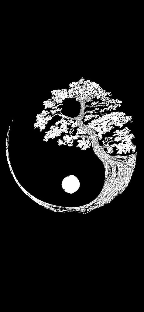 Backgrounds Iphone Black And White, Black And White Kindle Wallpaper, Yin And Yang Wallpaper, Black And White Anime Wallpaper, Kindle Background, Ying Yang Wallpaper, Yin Yang Wallpaper, White Iphone Background, Yin Yang Tree