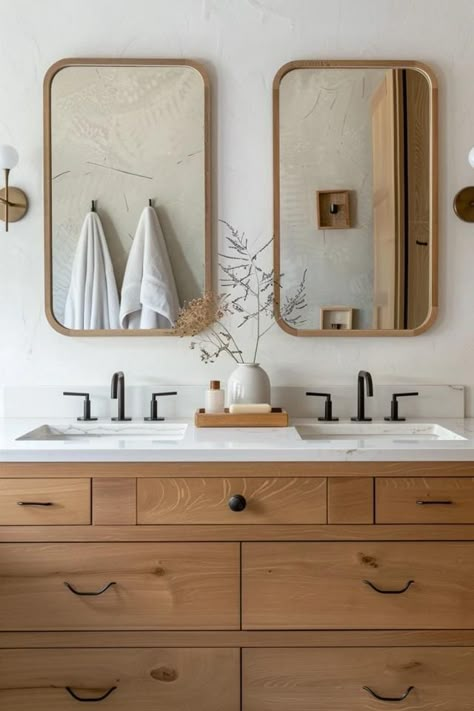 Double Vanity Bathroom Mirror Ideas I Love Double Vanity Double Mirror, 2 Sink Bathroom Ideas Small Spaces, How To Style A Double Sink Vanity, Double Vanity Round Mirrors, Lighting For Double Sink Vanity, Bathroom Design Double Sink, Small Bathroom With Double Vanity, Double Bathroom Sink Ideas, Bathroom With Two Mirrors