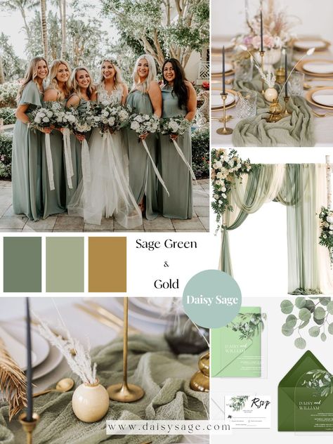 sage green and gold wedding decor idea Sage Green And Black Wedding, Green And Gold Wedding Decor, Sage Green And Gold Wedding, Sage Green Wedding Invitations, Sweetheart Table Flowers, Sage Green And Gold, Green And Gold Wedding, Clear Wedding Invitations, Gold Wedding Colors