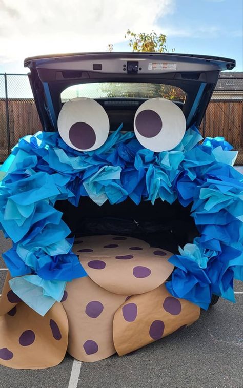 Cookie Monster Car Trunk Or Treat, Cookie Monster Truck Or Treat Ideas, Cookie Monster Trunk Or Treat Ideas, Elmo Trunk Or Treat, Clown Trunk Or Treat Ideas, Trunk Or Treat Sesame Street, Trunk Or Treat Bluey, Trunk Or Treat Easy Ideas, Sesame Street Trunk Or Treat Ideas