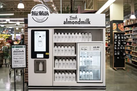 Vending Machine Design, Coffee Kiosk, Organic Almond Milk, Milk Brands, Homemade Almond Milk, Organic Maple Syrup, Milk Shop, Vending Machines, Whole Foods Market