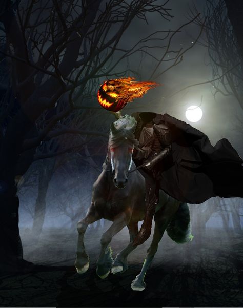 headless horseman | Headless Horseman by *Chellsshade on deviantART Headless Horseman Halloween, Ichabod Crane, Photo Halloween, The Legend Of Sleepy Hollow, Legend Of Sleepy Hollow, Halloween Kunst, Gothic Wall Art, Headless Horseman, Zucca Halloween