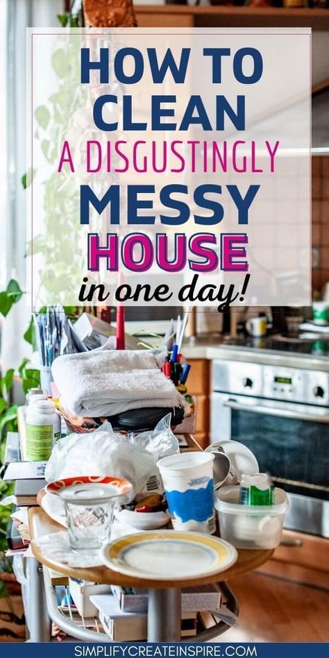 How to clean an extremely messy house checklist. Have you ever felt completely overwhelmed and paralysed by your messy house? This step-by-step guide will show you how to clean a messy house in one day, even if it all feels impossible! Our goal is to help you to tidy up your dirty, messy home, rather than targeting clutter. How to clean your messy house. How to clean a really messy house. Cleaning your house when it feels too hard. Clean House Quick, Clean Messy House, Easy House Cleaning, House Is A Mess, Deep Cleaning House, Deep Cleaning Hacks, Clean My House, Helpful Hacks, Messy House