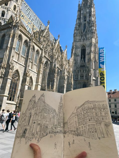 Vienna architectul sketch - Saint Stephans Cathedral Vienna Sketch, Cathedral Sketch, St Stephen's Cathedral Vienna, Architecture Sketching, St Stephen, Abroad Travel, Saint Stephen, Travel Drawing, Architecture Sketch