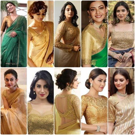 Golden Colour Blouse Design | Golden Blouse Design | Golden Blouse With Golden Saree Ideas | Blouse Golden Color Blouse Designs, Golden Blouse Designs Latest, Golden Blouse Designs Pattern Style, Golden Colour Blouse Design, Golden Saree With Contrast Blouse, Gold Colour Blouse Designs, Golden Colour Combination, Golden Saree Blouse Designs, Golden Blouse Design