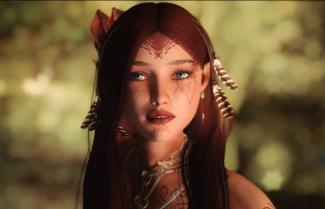 Skyrim Hair Mods, Skyrim Character Builds, Skyrim Clothes Mod, Skyrim Character Creation, Bg3 Character Creation, Skyrim Dnd, Pretty Skyrim Character, Skyrim Bosmer Female, Skyrim Mods Female