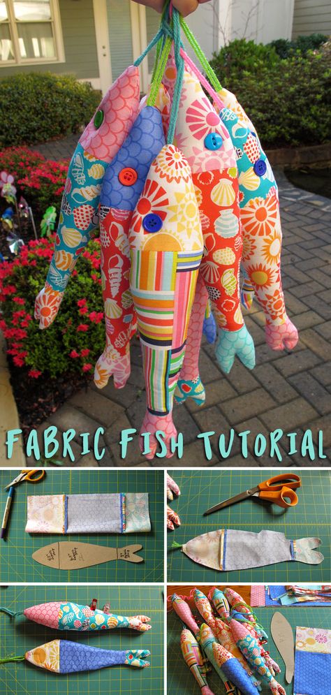 Sew Fish Pattern, Fish Fabric Print, Stuffed Fish Pattern Free, Fish Soft Toy Pattern, Fish Garland Diy, Diy Stuffed Toys Easy, Fabric Fish Pattern Sewing, Easy Scrap Fabric Stuffed Animals, Folk Art Fish Patterns