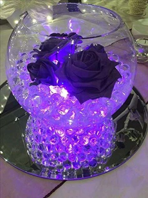 Lila Party, Purple Centerpieces, Quince Decorations, Flameless Tea Lights, Tafel Decor, Vase With Lights, Blue Themed Wedding, Tea Candles, Diy Centerpieces