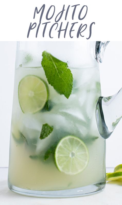 This easy Mojito pitcher recipe makes a great batch cocktail for your summer get-togethers! Lime juice, mint, club soda, and rum create a deliciously light & crisp refresher that's perfect for sunny days. Easy to make non-alcoholic for any mocktail drinkers in your group! Easy Mojito, Mojito Recipe Pitcher, Mojito Pitcher, Pitcher Drinks, Pitcher Cocktails, Mojito Mocktail, Summer Drinks Alcohol, Batch Cocktails, Mojito Recipe