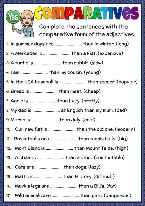 Comparatives online worksheet for elementary. You can do the exercises online or download the worksheet as pdf. As As Comparative Worksheet, As As Worksheets, Superlative And Comparative Worksheet, Comparative Adjectives Exercises, Comparative Adjectives Worksheets, Comparatives And Superlatives Worksheets, Comparatives Worksheet, Comparative Adjective, Comparative Adjectives Worksheet