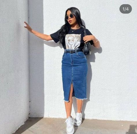 Denim Skirt From Jeans, Jean Skirt Outfit Ideas, Skirt From Jeans, Style Your Shirt, How To Style Braids, Style A Denim Skirt, Long Jean Skirt Outfits, How To Style A Denim Skirt, Denim Skirt Style