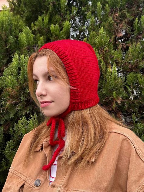 Item Information * Handmade Red Bonnet *You can clean it in wash machine at 30 degrees. *If you have any questions you can contact us. (Customization,size, shipping etc.) Welcome to AlisdaKnit!  We started our journey with my mother we opened a little Instagram page called @alisdaknit for handmade, knitted clothes, crochet clothes; from now on we just started to sell in Etsy. You can find different kinds of designed clothes in our page. Our location is İzmir/ Turkey, but we can ship worldwide. S Red Bonnet Outfit, Cat Hat Knitting Pattern, Red Crochet Hat, Bonnet Knitting Pattern Free, Crochet Bonnet Adult, Knitting Bonnet, Knit Bonnet Pattern, Balaclava Knitting Pattern, Winter Bonnet