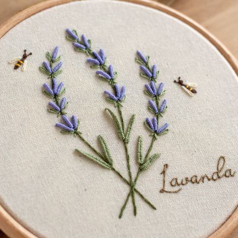 Lavender Hand Embroidery Pattern Step By Step Digital image and visual related images Lavender Hand Embroidery, Bees Diy, Lavender Diy, Bees Pattern, Felt Flowers Patterns, Flowers And Bees, Pattern Step By Step, Digital Tutorial, Embroidery Hoop Wall